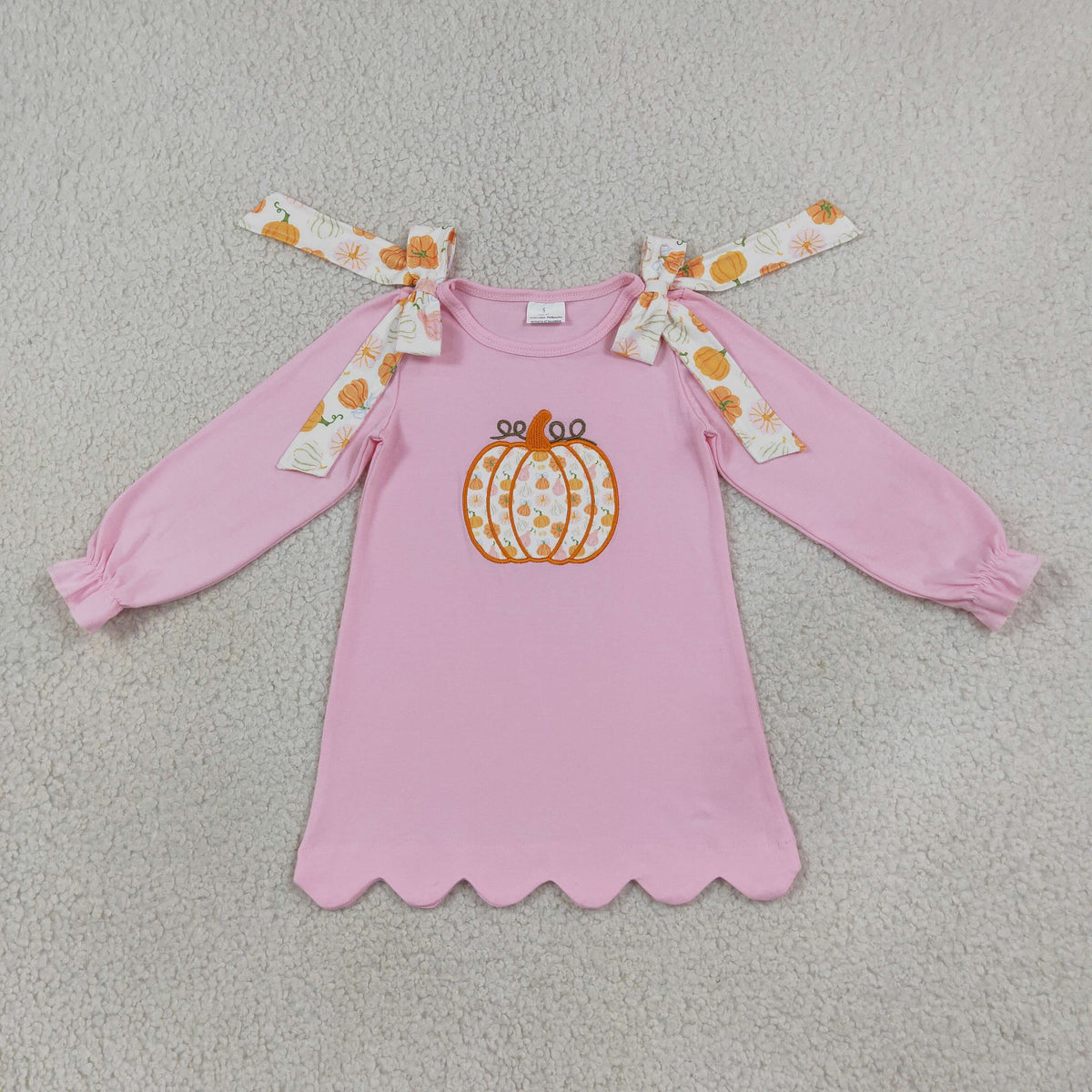 pink pumpkin embroidery scallop dress