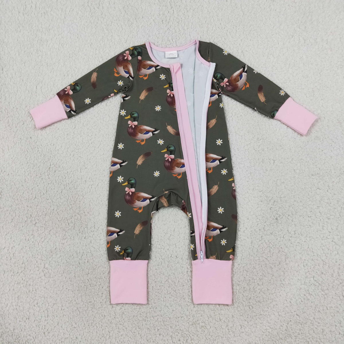 LR3225 pink bow duck print zip sleeper zippy baby girl pj