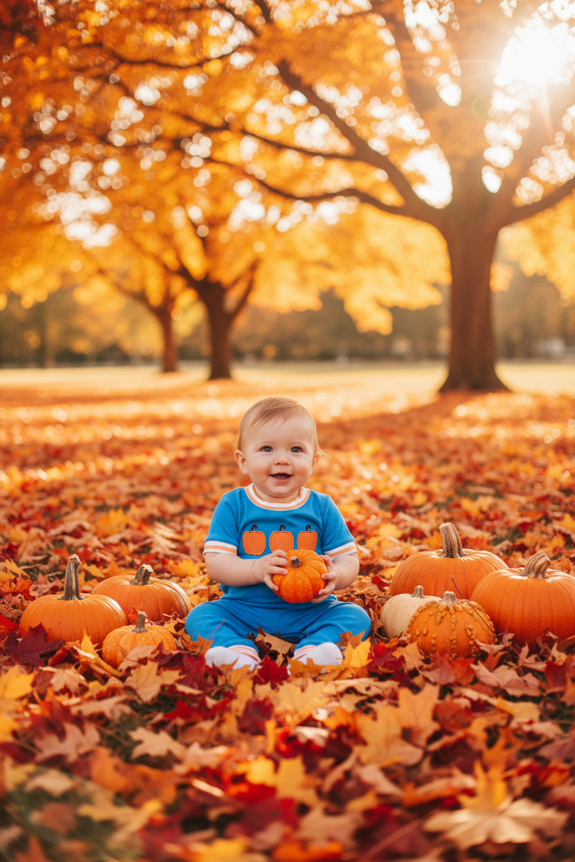 blue romper with embroidery pumpkin baby clothing