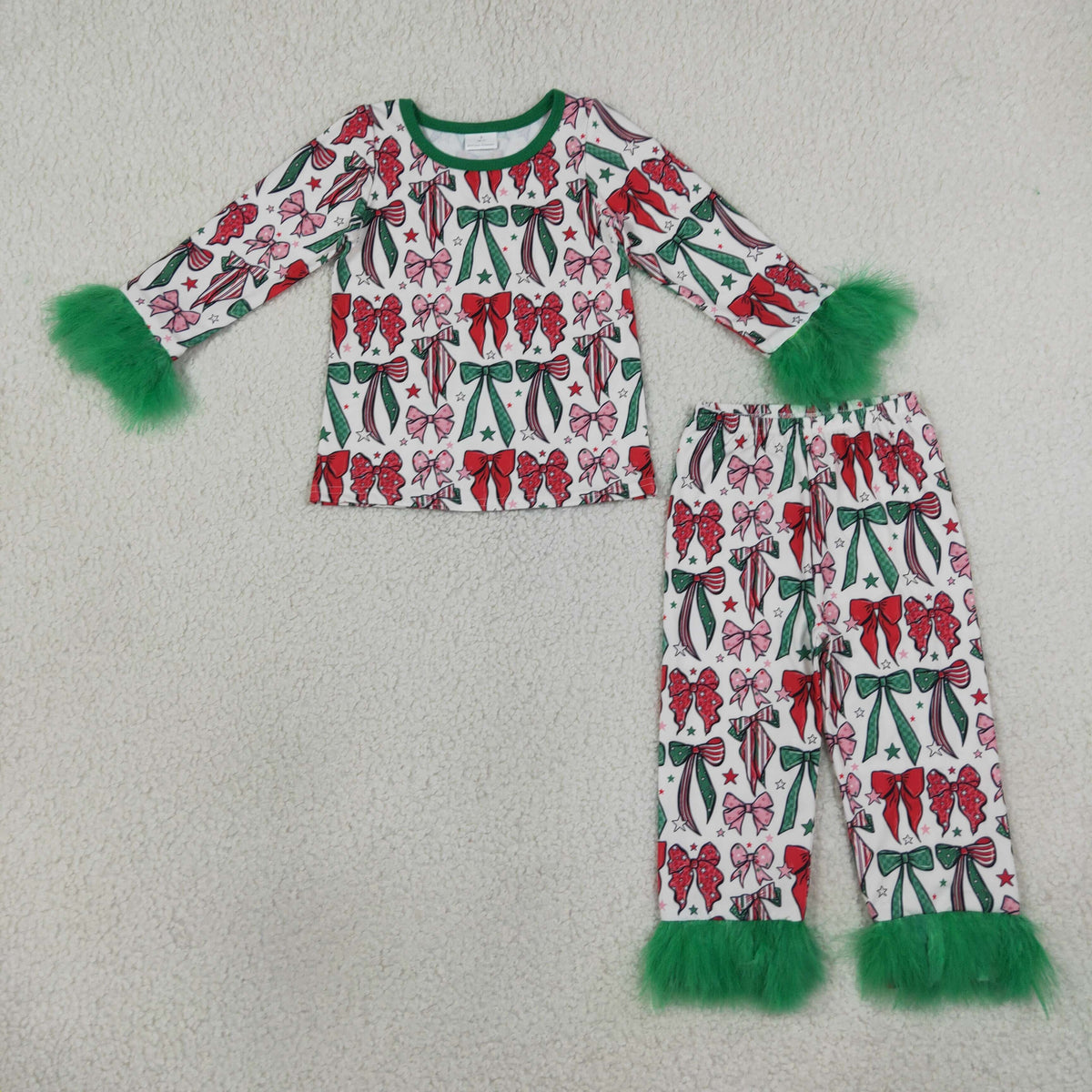 GLP3611 Christmas bow coquette feather pajama set
