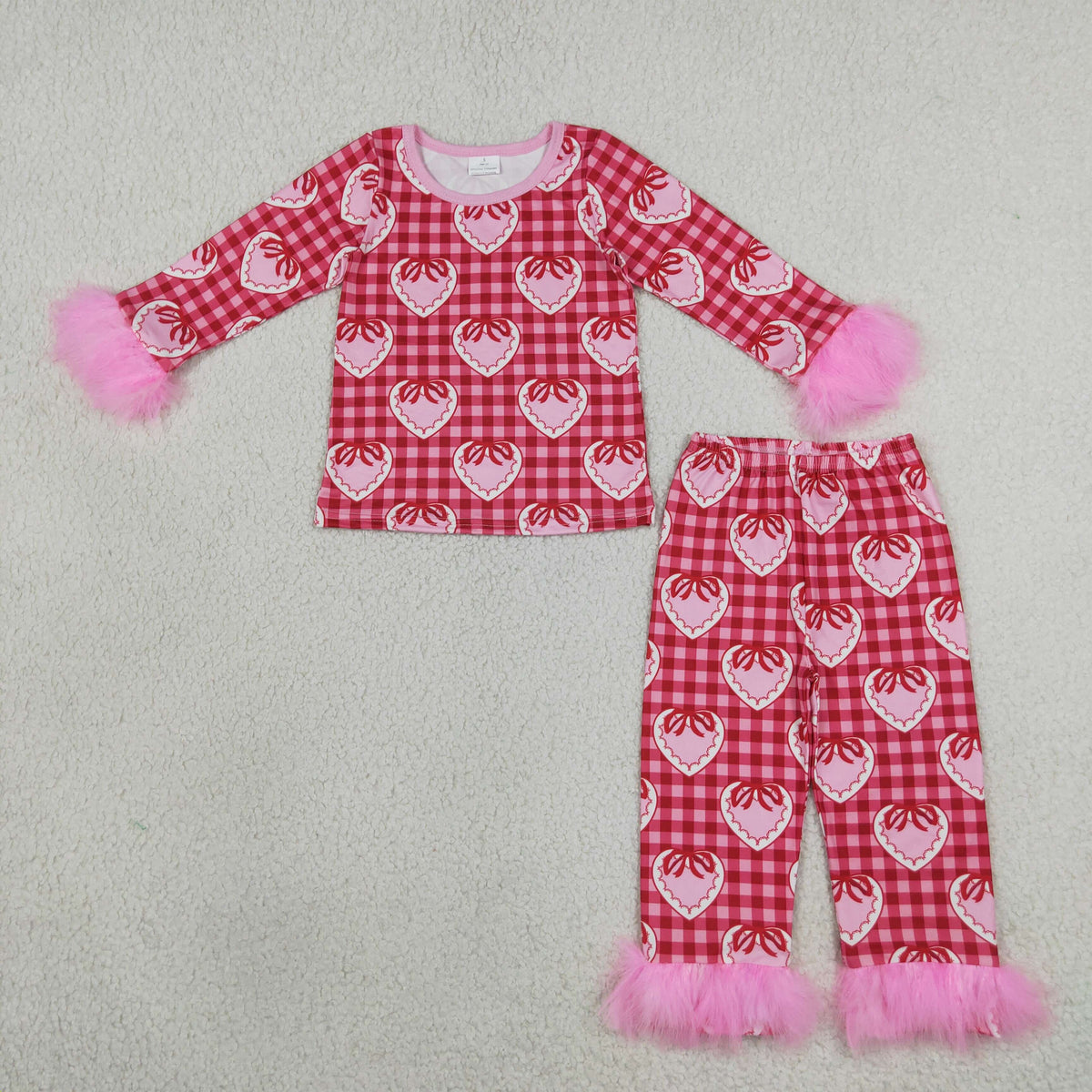 GLP3669 pink ribbon heart feather pajama set