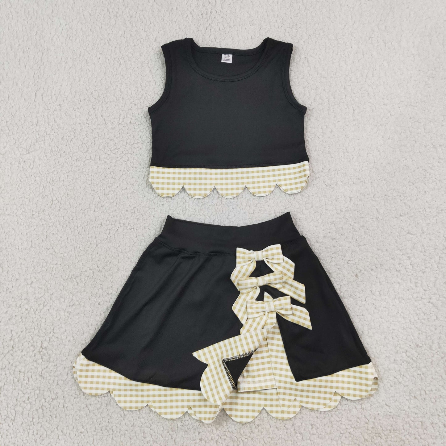 black gold gingham scallop athletic skort outfit girls clothing