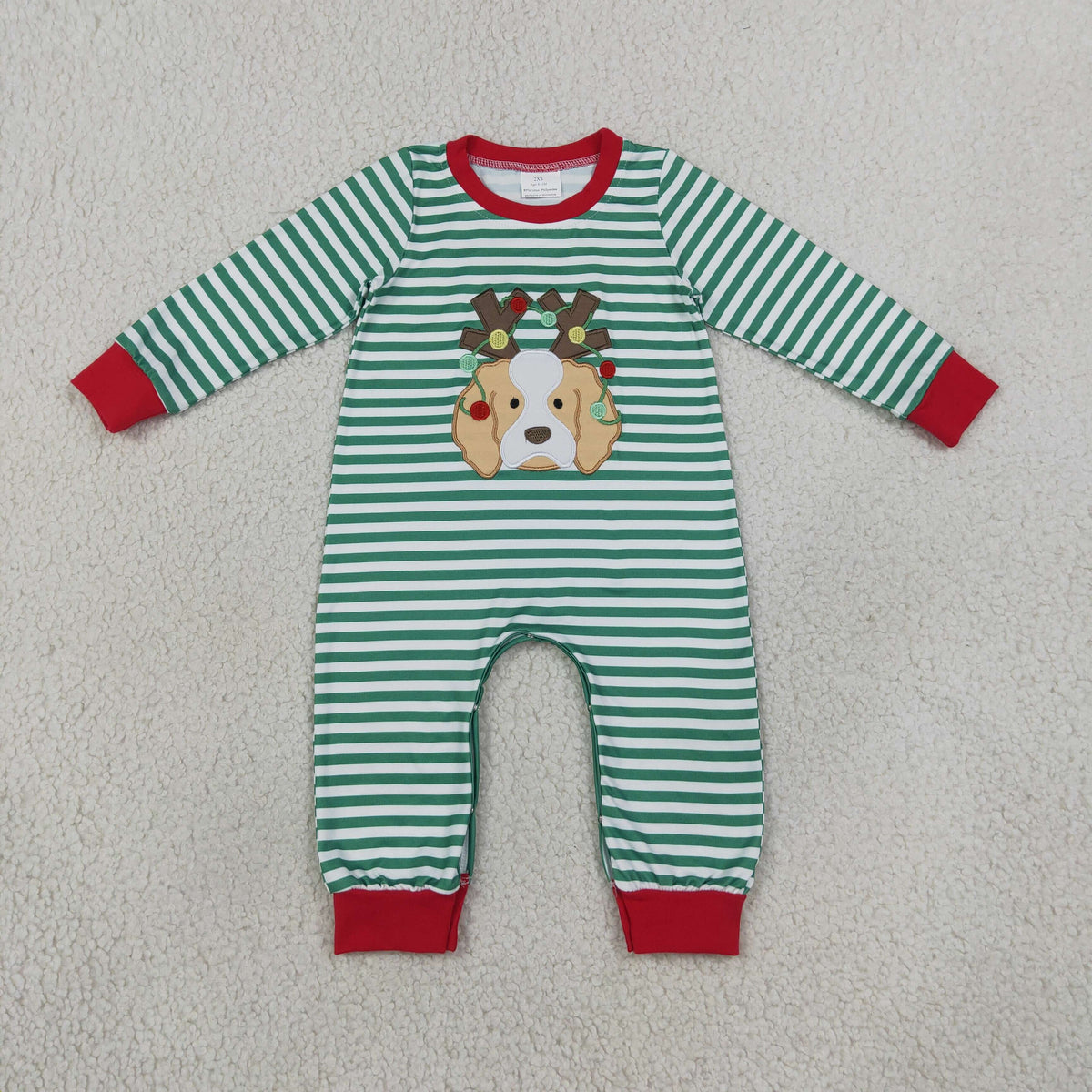 LR3146 embroidered antlers bean dog boy romper