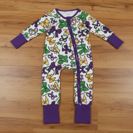 purple green gold mardi gras coquette baby sleeper