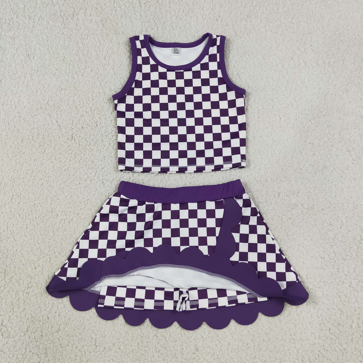 purple checkered scallop athletic skort outfit girls clothes