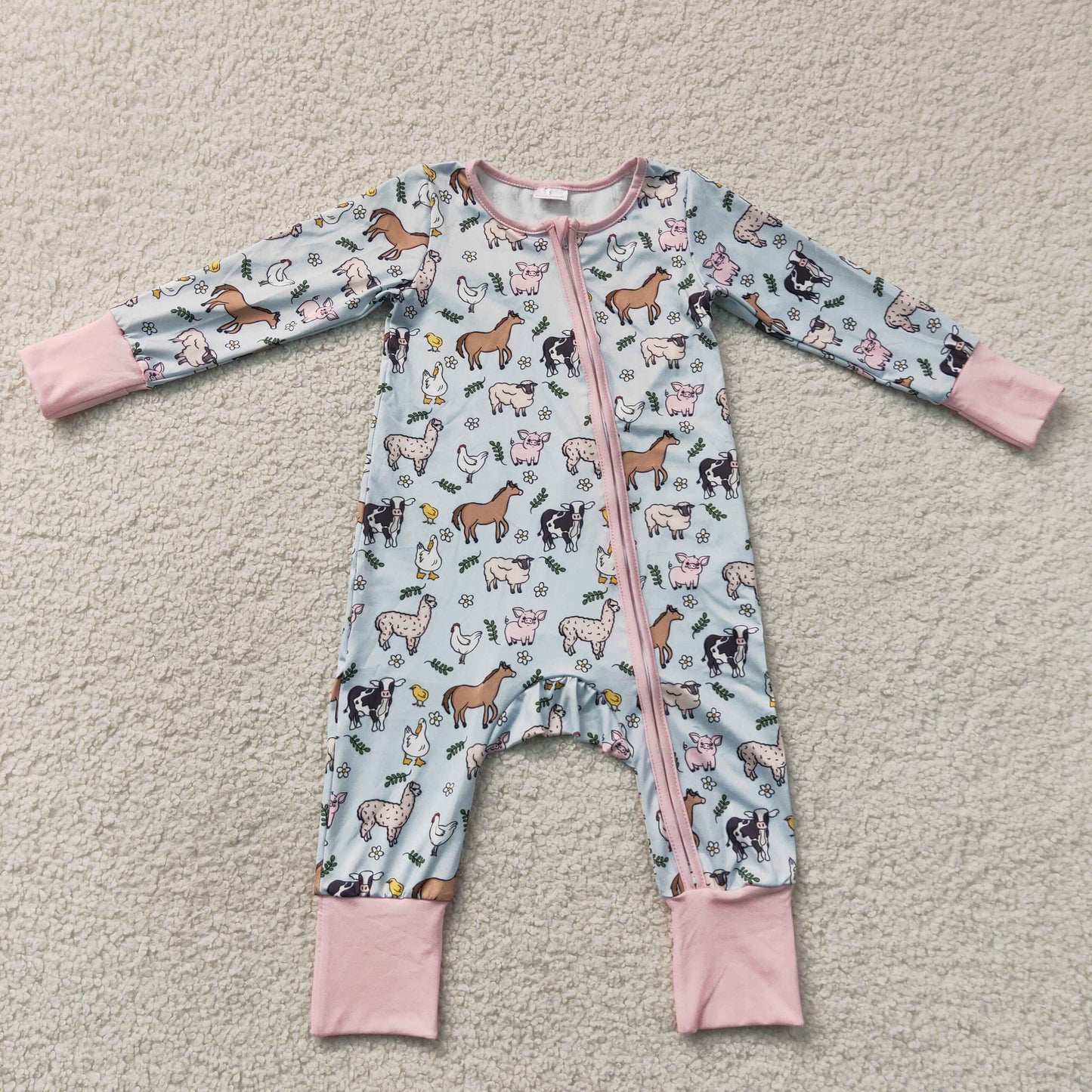 LR2401 long sleeve farm animal zipper romper fall baby clothing