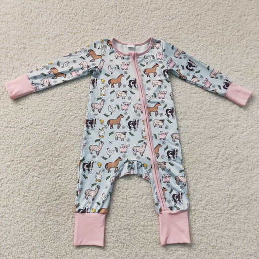 LR2401 long sleeve farm animal zipper romper fall baby clothing