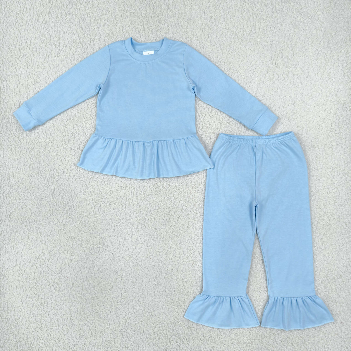 solid cotton blue ruffle outfit