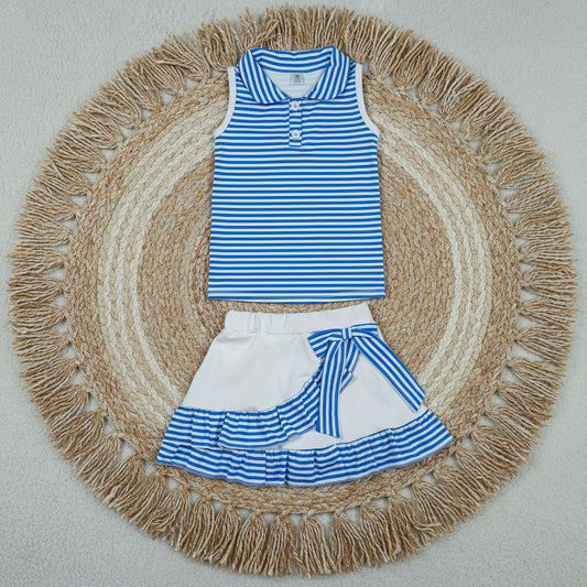 blue ruffle bow skort athletic outfit girls clothes
