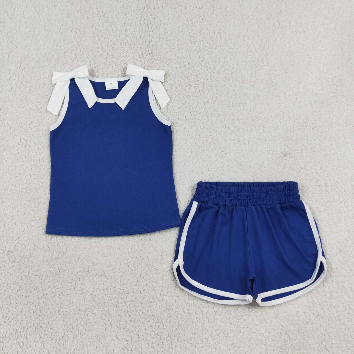 royal blue white bow shorts set summer girl clothing