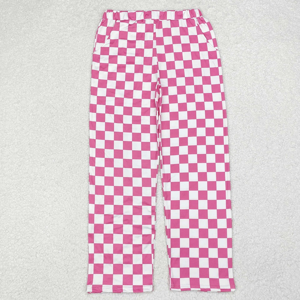 P0648  Adult women pink and white plaid trousers