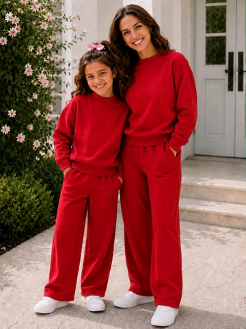 custom style moq 5pcs each items solid cotton red mommy and me outfits