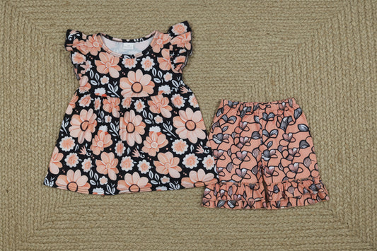 flutter sleeve flower shorts set summer toddler girl clothing