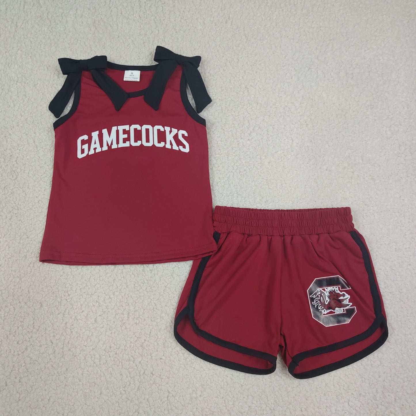 digital print team gamecocks dark red bow shorts set girl clothing