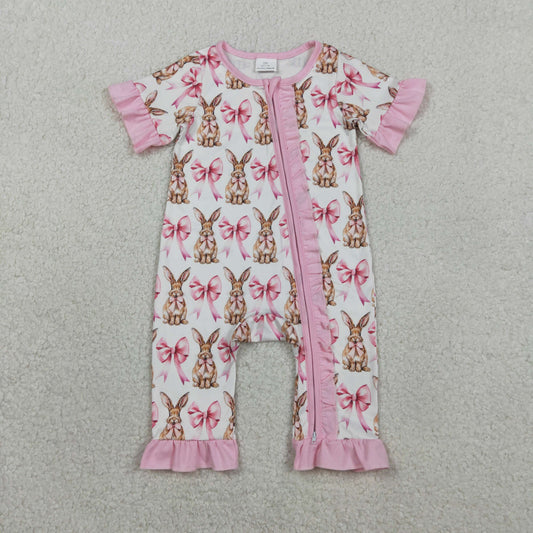 pink bow easter rabbit zip sleeper