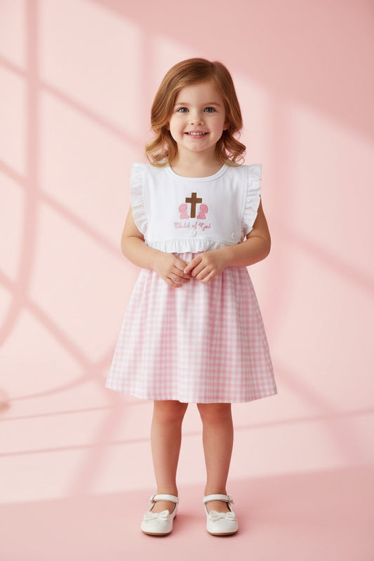 pink gingham child of god embroidery dress