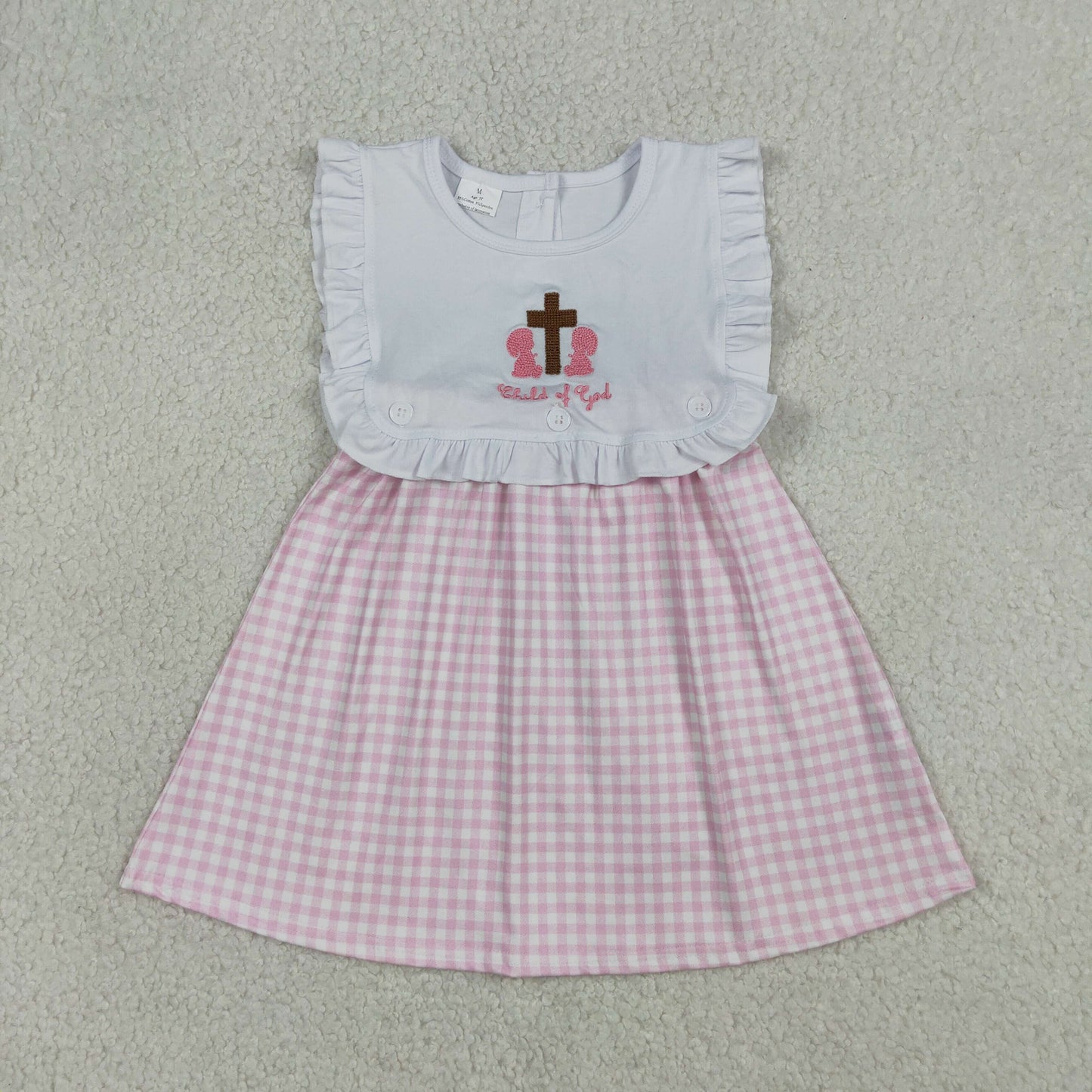 pink gingham child of god embroidery dress