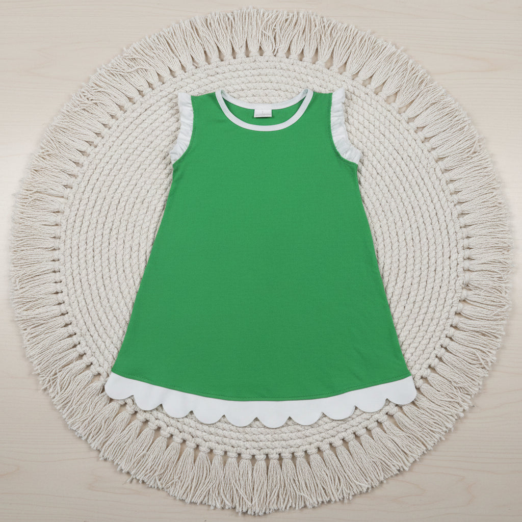 solid green white scallop dress
