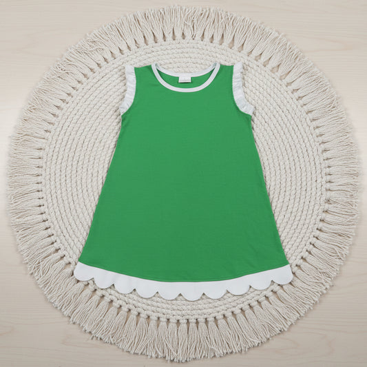 solid green white scallop dress