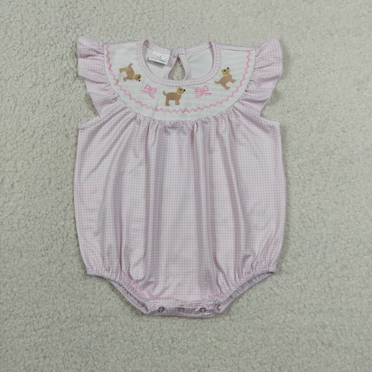 pink bow dog embroidery smock bubble