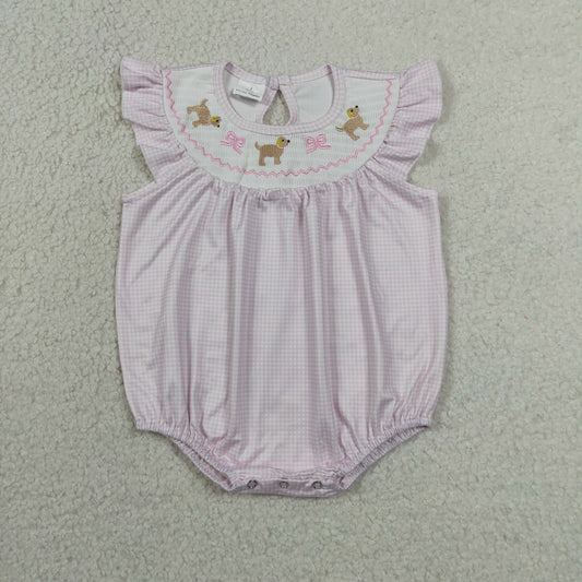 pink bow dog embroidery smock bubble