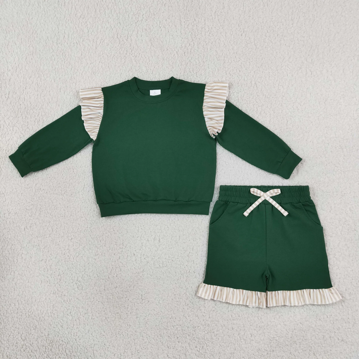 Matching baby girls solid long sleeve ruffle outfits cotton