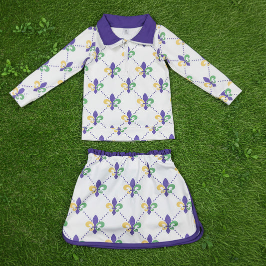 mardi gras saint athletic zip pullover skort set outfit