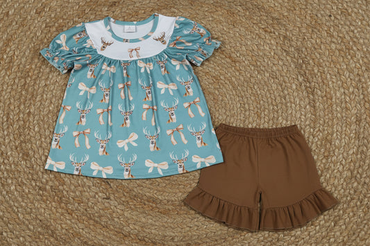 coquette deer print shorts set summer toddler girl clothing