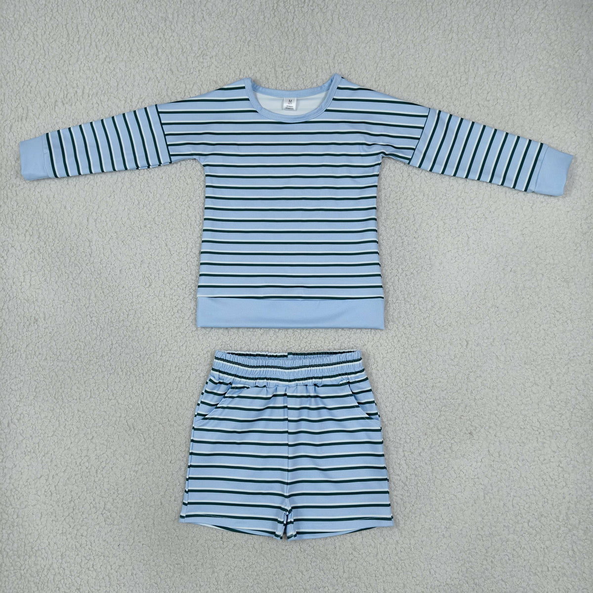 athletic blue stripe shorts set yoga outfit girls clothing