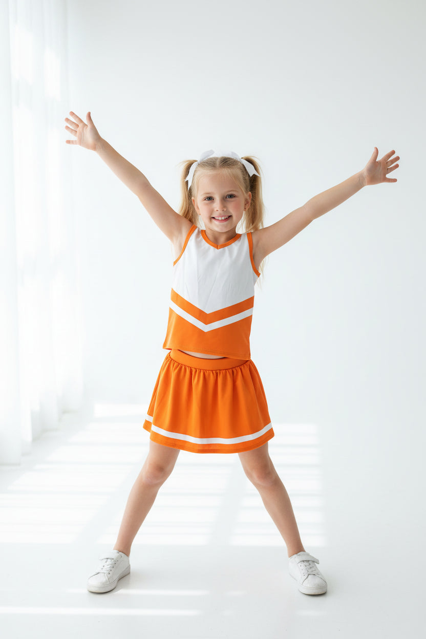 orange white cheerleader athletic skort outfit girls clothes