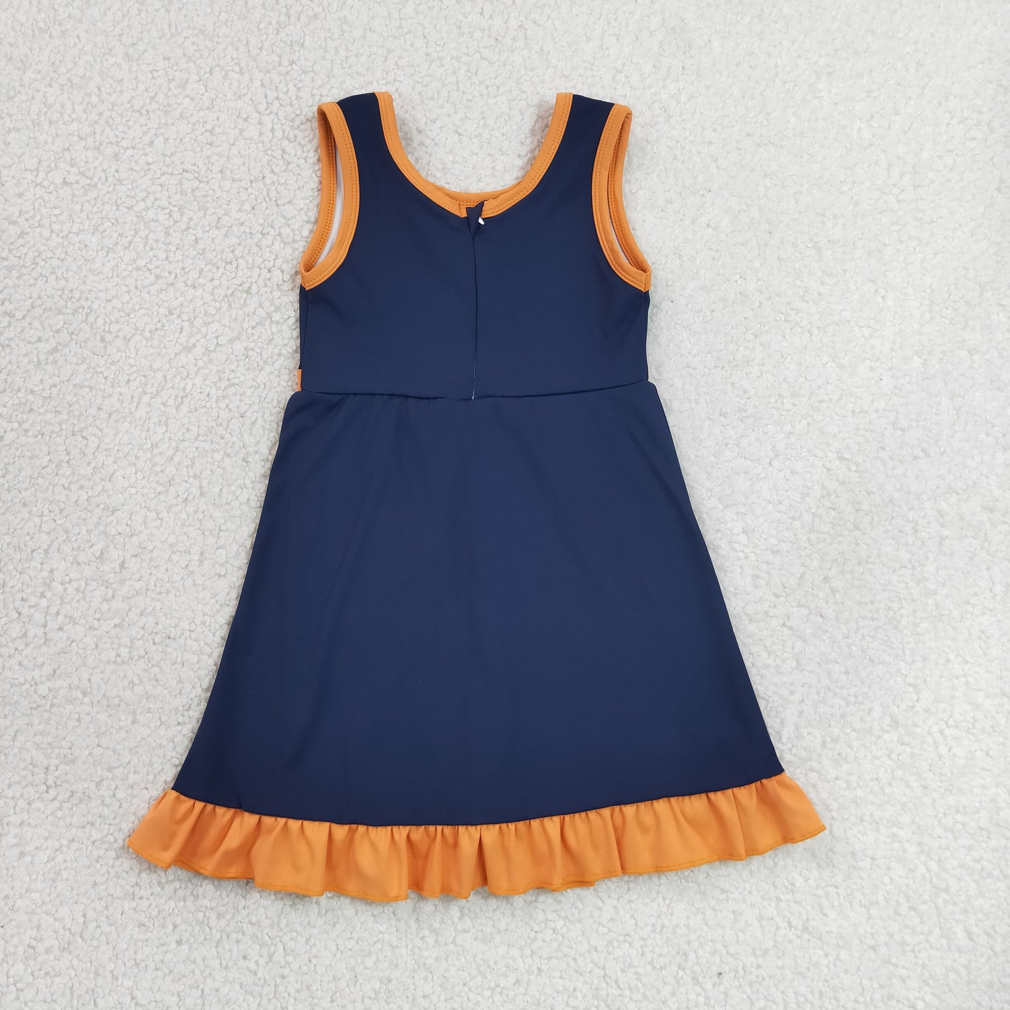 solid navy blue and orange ruffle athletic dress