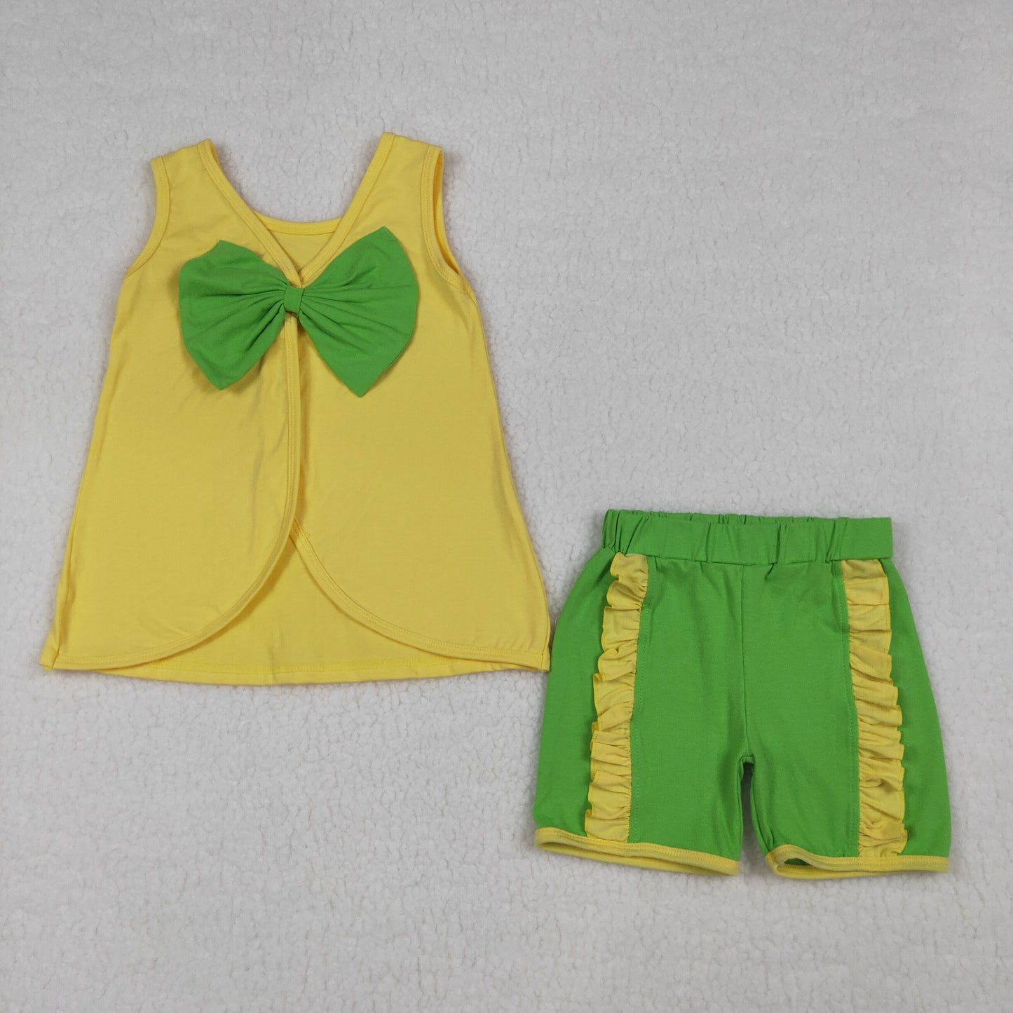 cotton yellow green backless shorts set summer toddler girl clothing