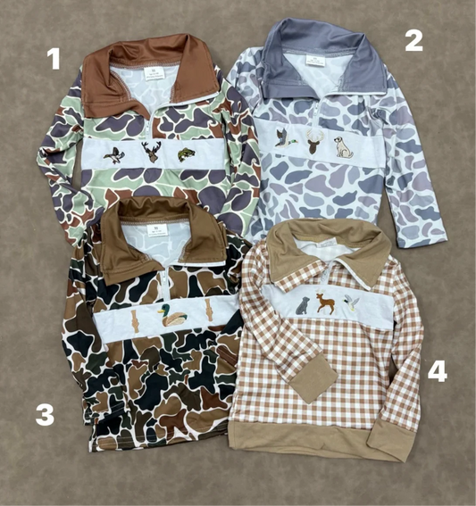 Embroidery Hunting Camo Zip Up Pullover