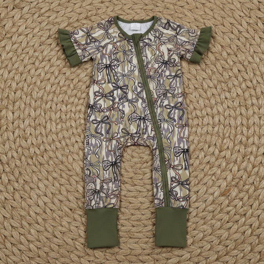 camo coquette ruffle zip sleeper