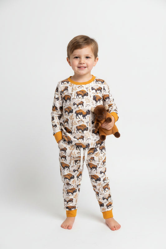 two pieces buffalo print boy pajamas