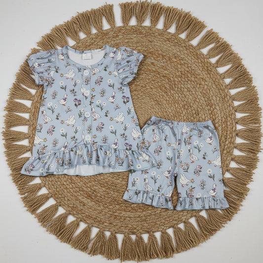 button silly goose shorts set summer girl clothing