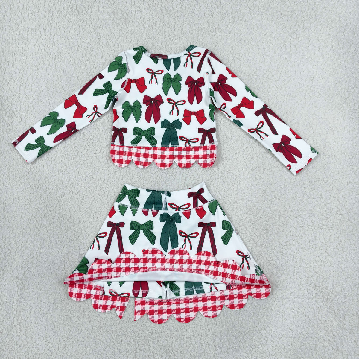 red green coquette print scallop athletic skort outfit Christmas clothing