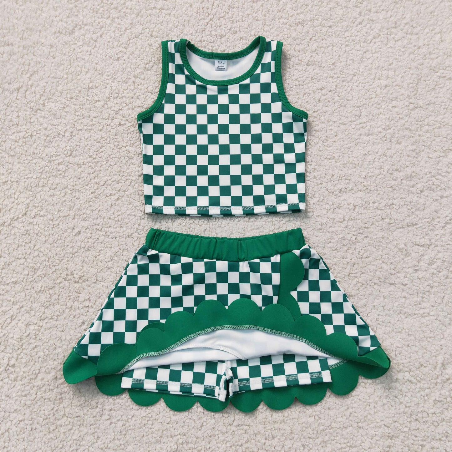 athletic green checkered scallop skort outfit girls clothes