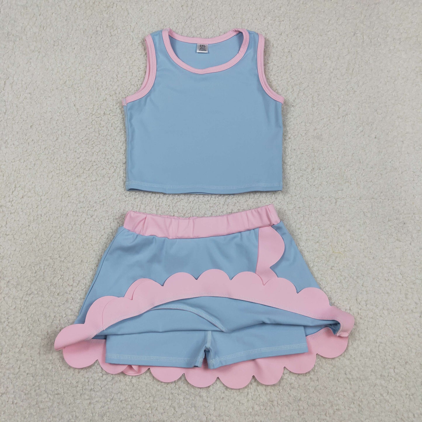 solid blue pink scallop athletic skort outfit girls clothes