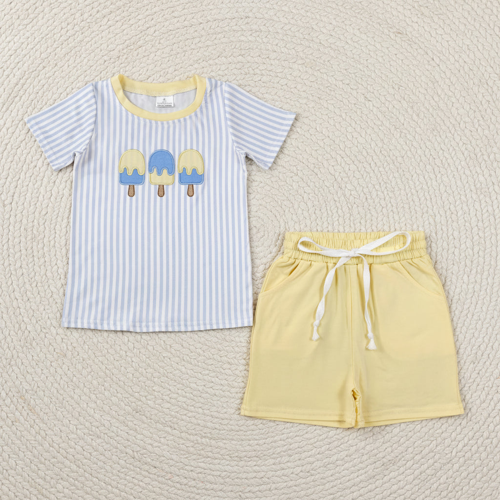 popsicle embroidery boy shorts set kids clothes