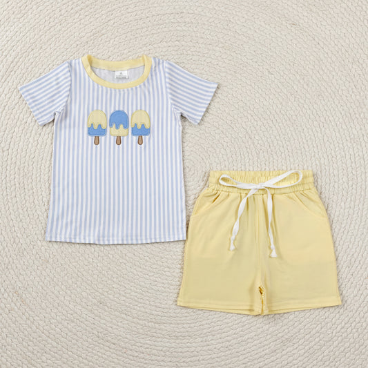 popsicle embroidery boy shorts set kids clothes