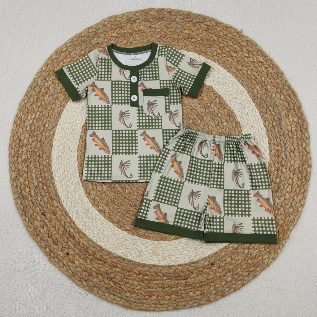 fishing patchwork shorts set boys kids clothing