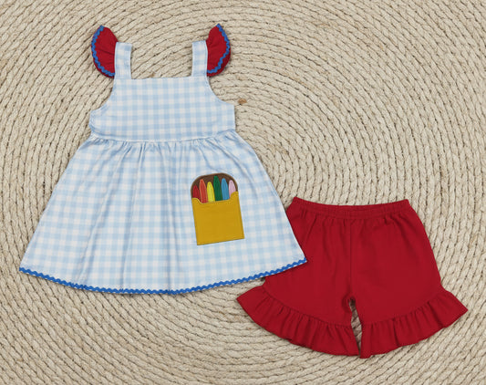 GSSO3101  embroidery crayon embroidery plaid girl back to school outfits