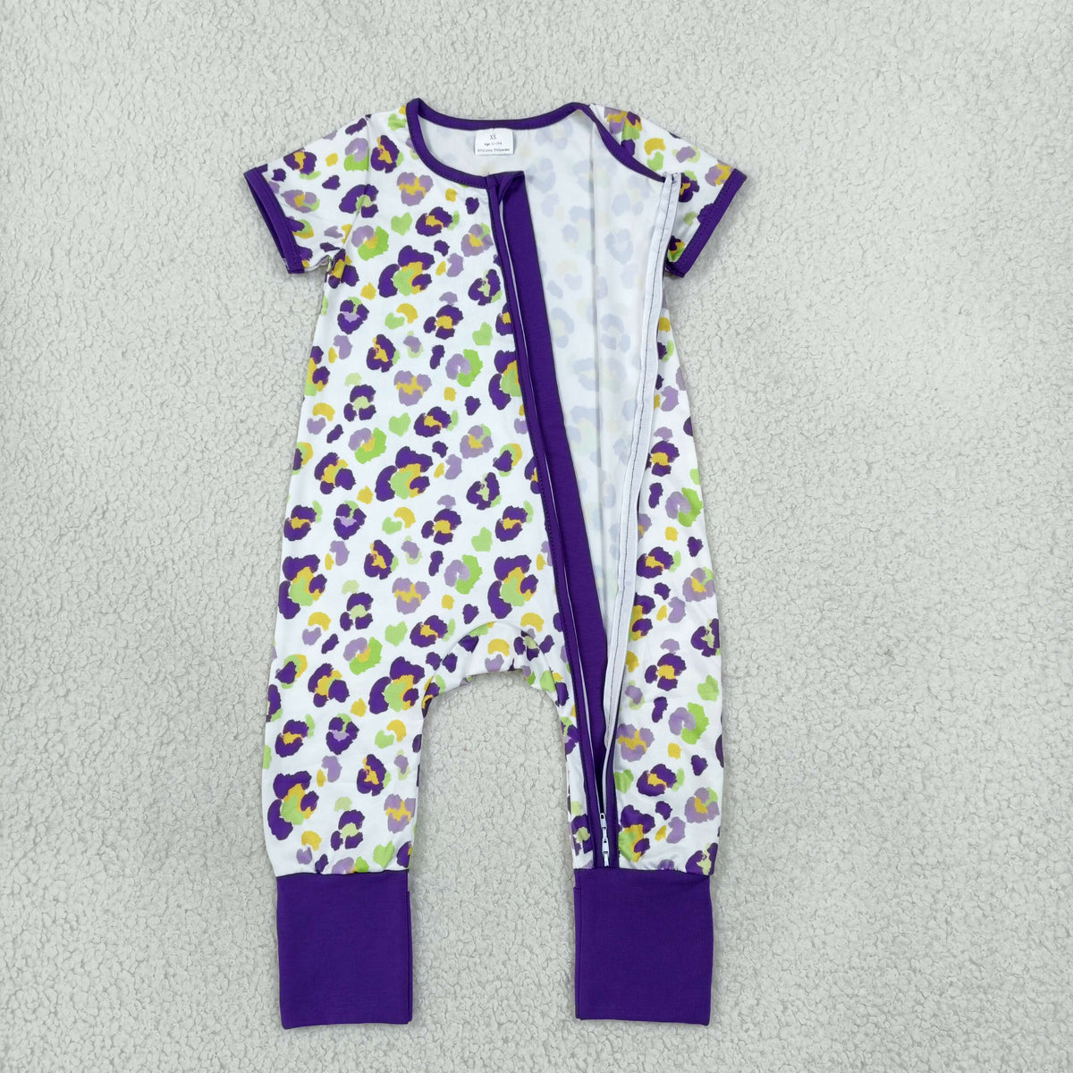 mardi gras purple green yellow leopard zip sleeper