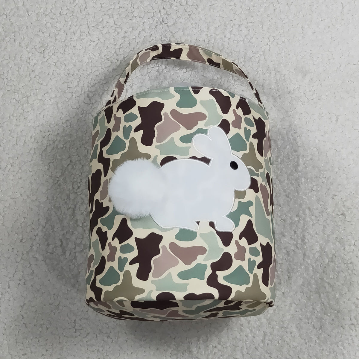 camo with bunny pattern easter baseket bag