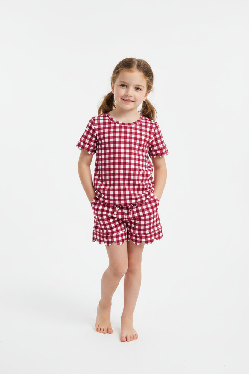 red gingham scallop shorts set girl clothing