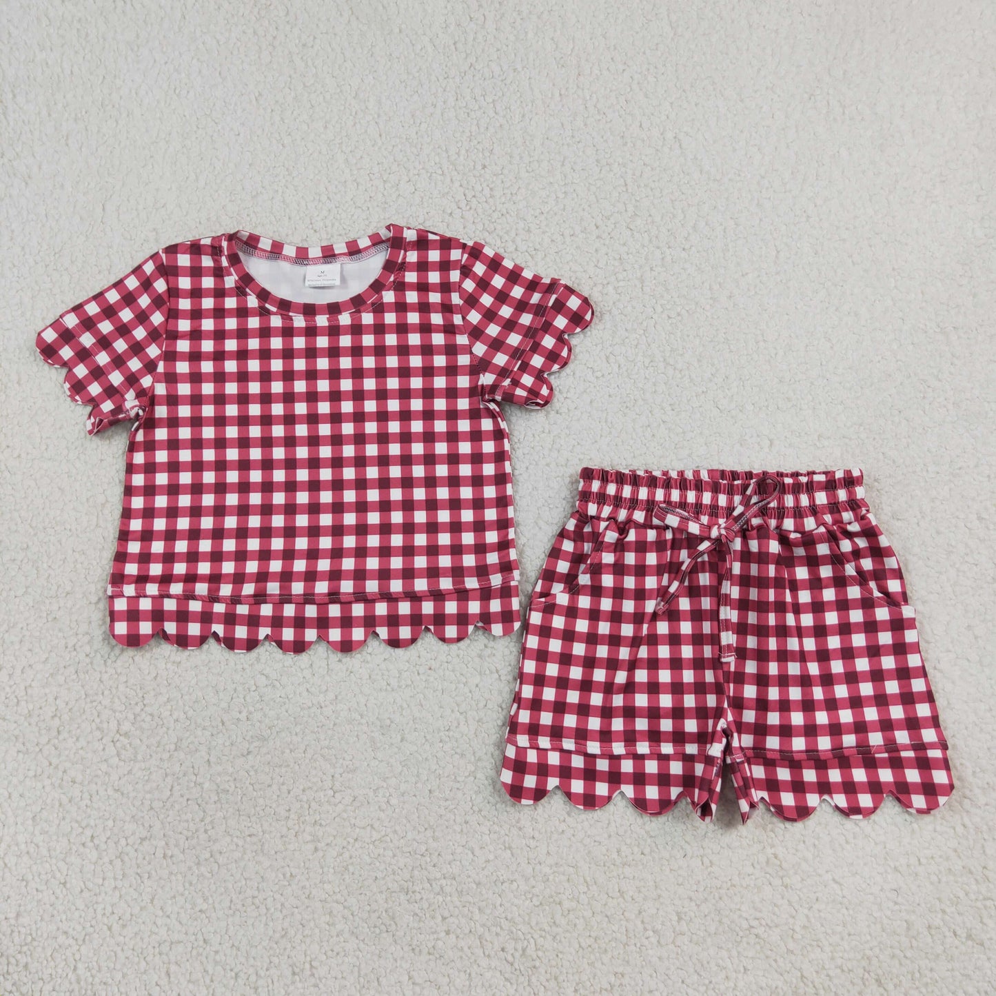 red gingham scallop shorts set girl clothing