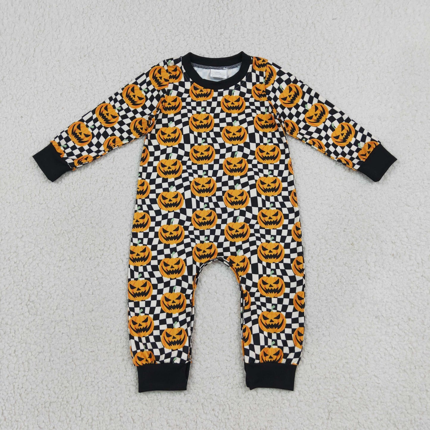 SR1389 halloween pumpkin wave checkered boy romper