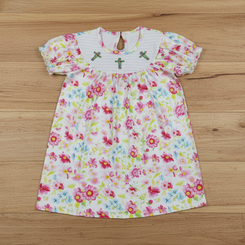 easter cross smock dress embroidered girl dress