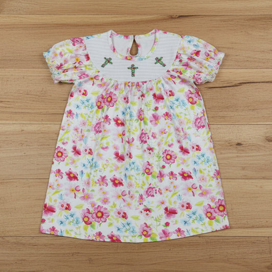 easter cross smock dress embroidered girl dress
